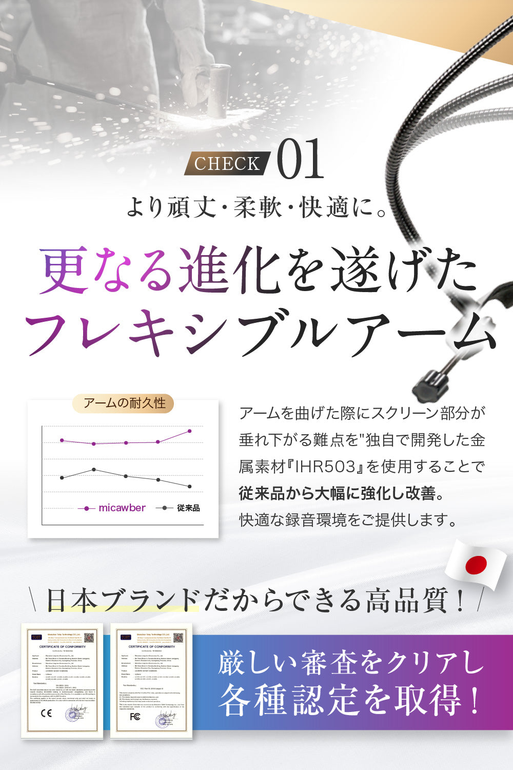 【強化改良型】 ポップガード 垂れ下がらない アーム強化 フラットクランプ付属 ポップブロッカー マイクフィルター Wフィルター ノイズ防止 micawber