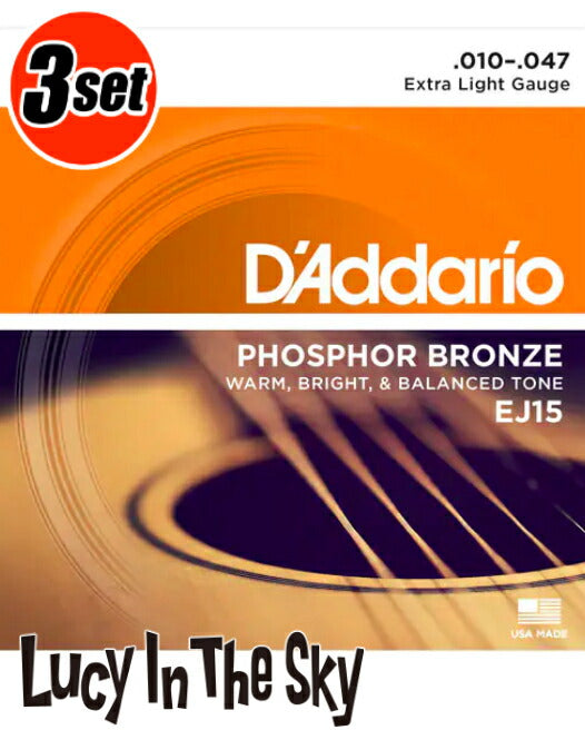 D'Addario（ダダリオ）アコギ弦PhosphorBronzeWoundExtraLight#EJ15-3D［.010-.047］3set